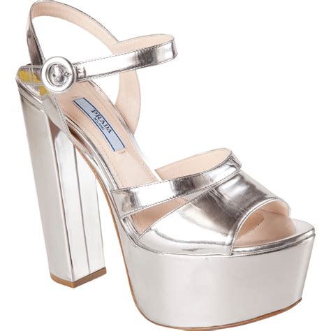 silver prada platform|prada metallic platform sandals.